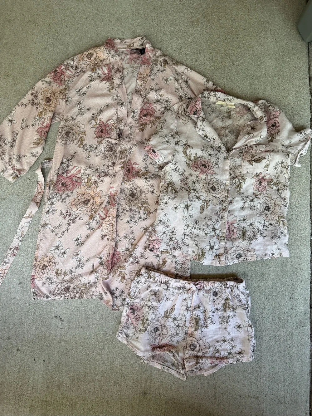 Floral Linen & Cotton Pajama Set - Robe + PJ Set
